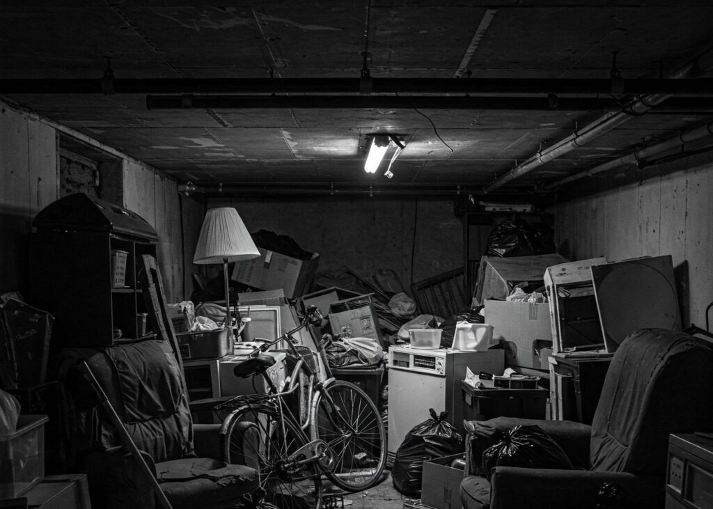 cave rempli de déchets ménager à trier